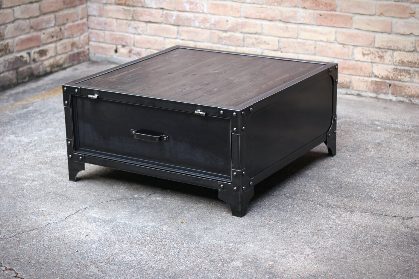 Industrial Metal and Wood Coffee Table